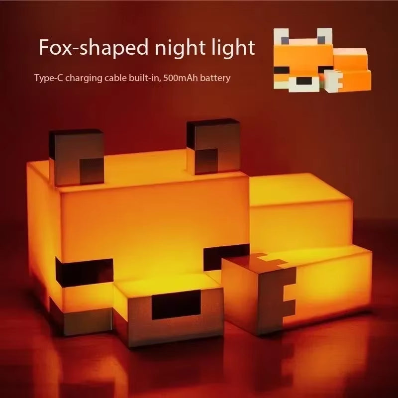 MC Game Cute Fox Night Light Soft Orange Glow Desk Lamp Home Atmosphere Luminous Table Lamp for Playrooms or Children' Bedrooms