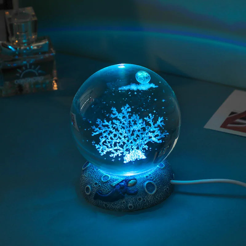Illuminate Your Space with the Stunning New Crystal Ball Night Light - A Unique 3D Engraved Handicraft for Home Decor and Perfect Birthday Gift!