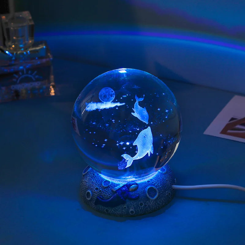 Illuminate Your Space with the Stunning New Crystal Ball Night Light - A Unique 3D Engraved Handicraft for Home Decor and Perfect Birthday Gift!