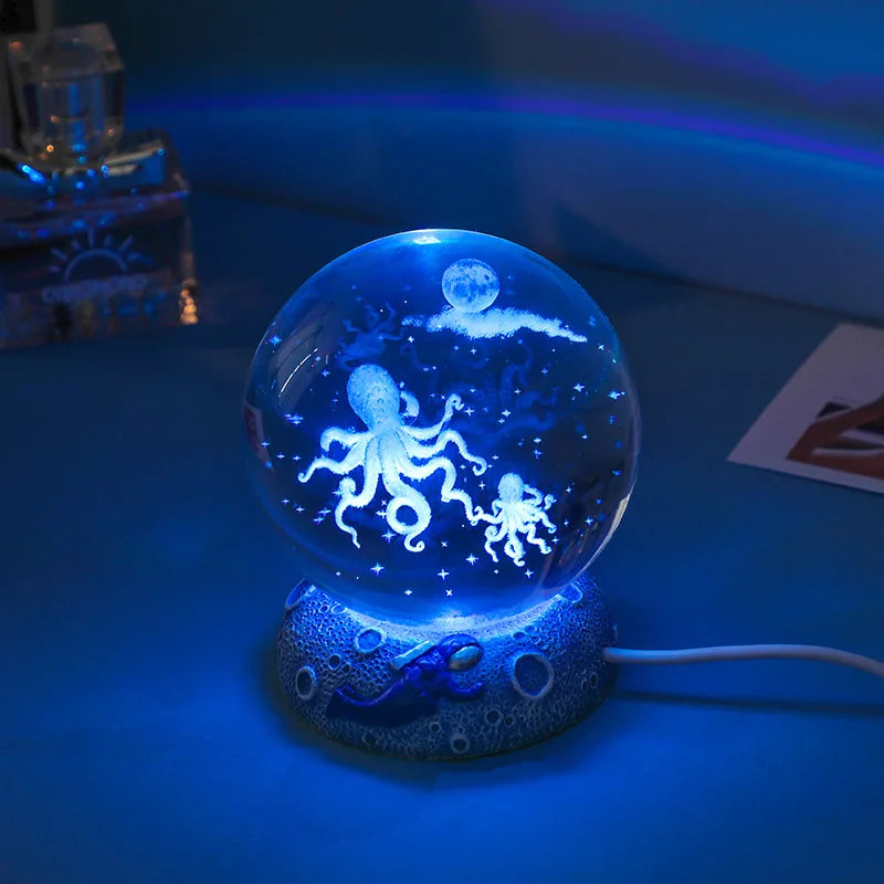 Illuminate Your Space with the Stunning New Crystal Ball Night Light - A Unique 3D Engraved Handicraft for Home Decor and Perfect Birthday Gift!