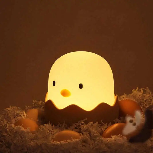 Adorable Eggshell Chicken Night Light - Touch Adjustable Cartoon LED Lamp for Kids' Bedrooms - Rechargeable Warm Atmosphere Light