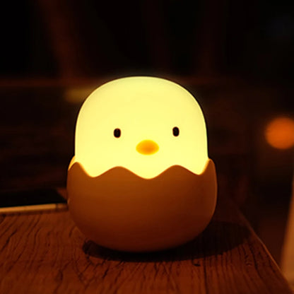 Adorable Eggshell Chicken Night Light - Touch Adjustable Cartoon LED Lamp for Kids' Bedrooms - Rechargeable Warm Atmosphere Light