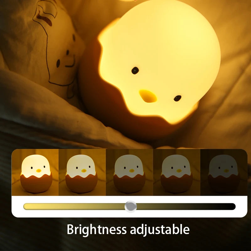 Adorable Eggshell Chicken Night Light - Touch Adjustable Cartoon LED Lamp for Kids' Bedrooms - Rechargeable Warm Atmosphere Light