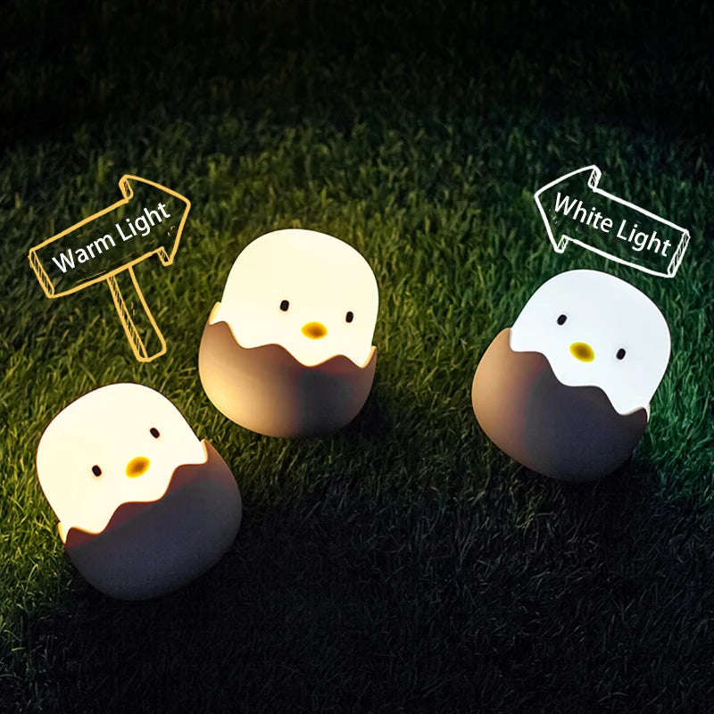Adorable Eggshell Chicken Night Light - Touch Adjustable Cartoon LED Lamp for Kids' Bedrooms - Rechargeable Warm Atmosphere Light