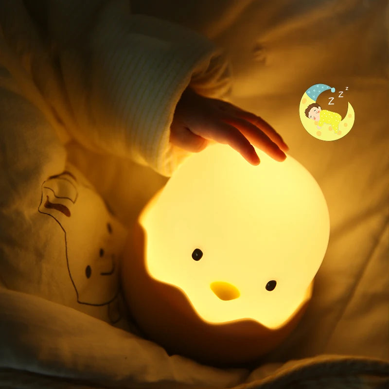 Adorable Eggshell Chicken Night Light - Touch Adjustable Cartoon LED Lamp for Kids' Bedrooms - Rechargeable Warm Atmosphere Light